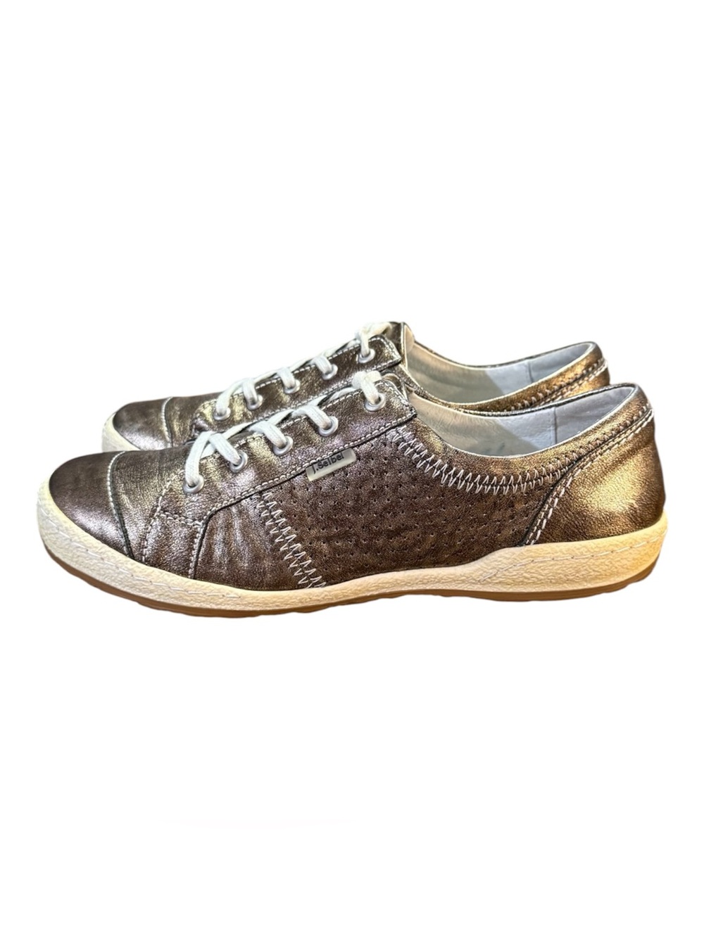 Josef Seibel 'Caspian' Metallic Leather Sneakers Pewter/Silver Women’s Size 7.5 - Picture 3 of 8